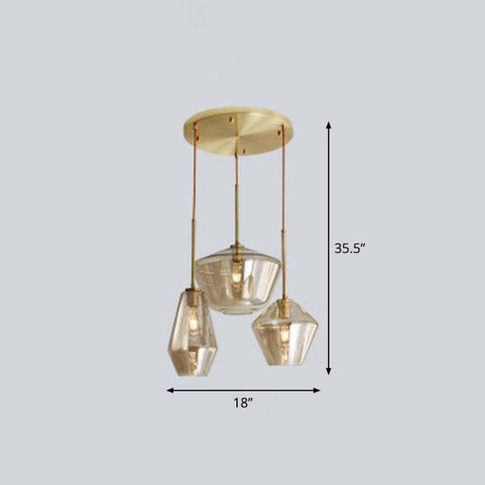 Postmodern Gemstone Glass Hanging Pendant Light - 3-Head Brass Cluster Fixture Champagne
