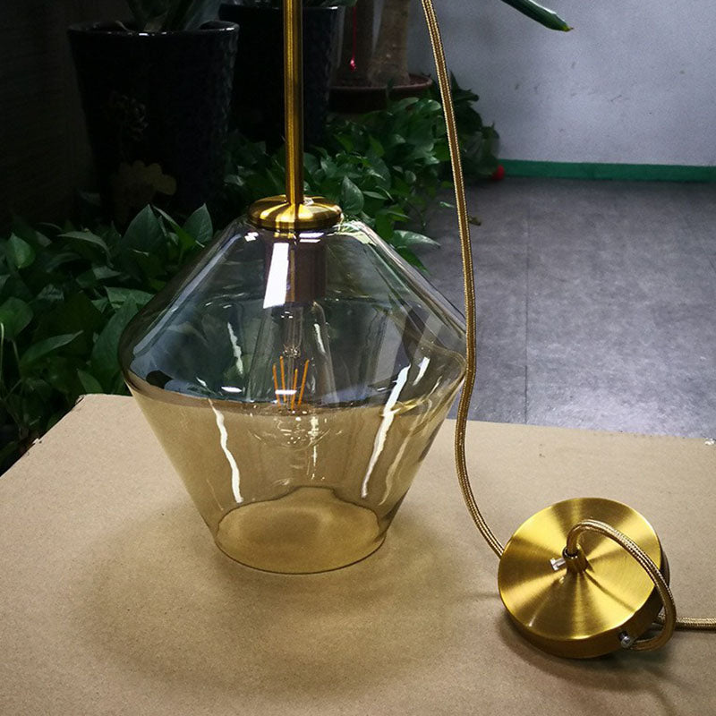 Modern Gold Diamond-Shaped Glass Pendant Ceiling Light with 3 Bulbs