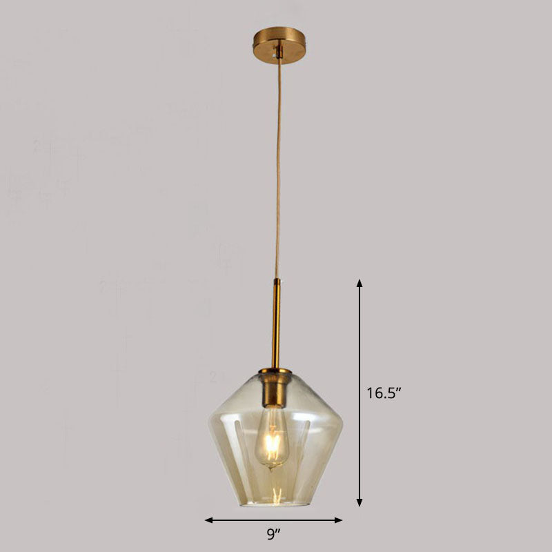 Diamond-Shaped 3-Bulb Gold Pendant Ceiling Light With Blown Glass