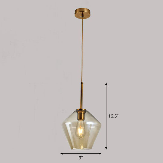 Diamond-Shaped 3-Bulb Gold Pendant Ceiling Light With Blown Glass