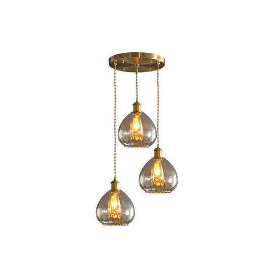 Teardrop Glass Cluster Pendant - Post-Modern Brass Finish - 3-Light Hanging Lamp