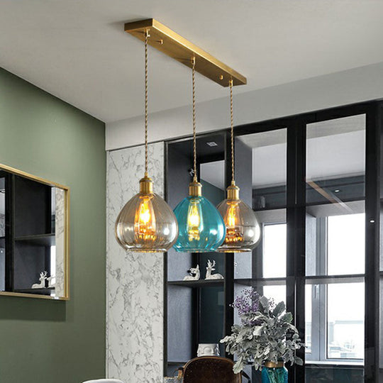 Teardrop Glass Cluster Pendant - Post-Modern Brass 3-Light Hanging Lamp