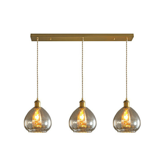 Teardrop Glass Cluster Pendant - Post-Modern Brass 3-Light Hanging Lamp Amber / Linear