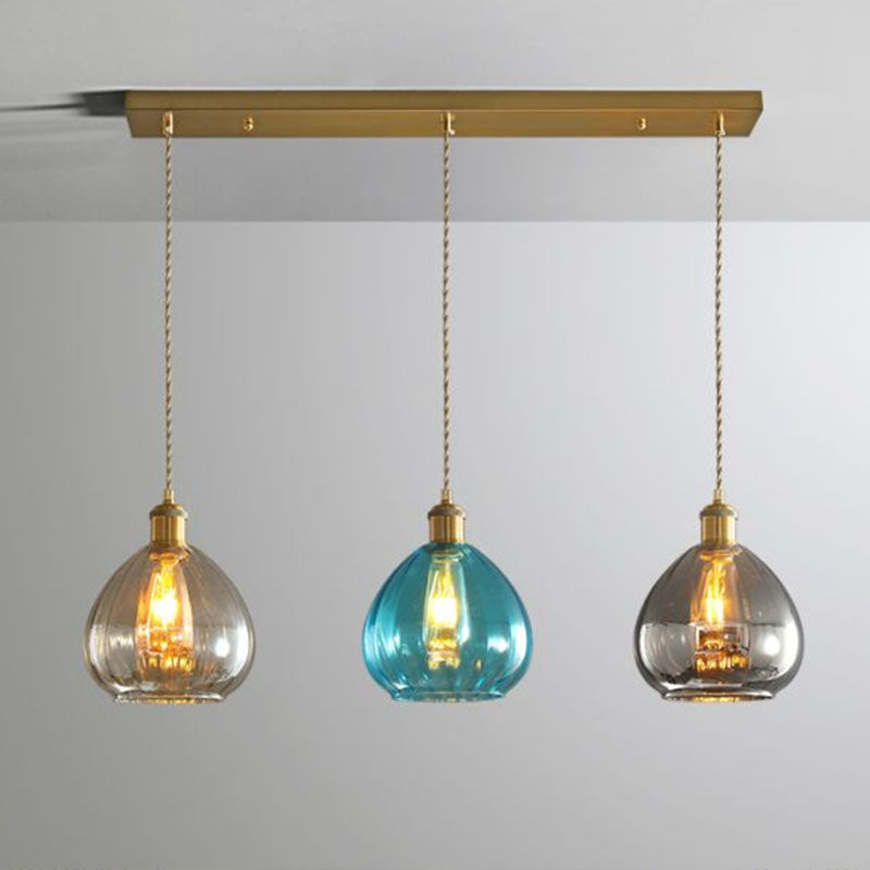 Teardrop Glass Cluster Pendant - Post-Modern Brass 3-Light Hanging Lamp