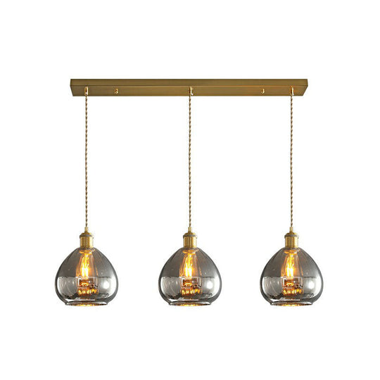 Teardrop Glass Cluster Pendant - Post-Modern Brass Finish - 3-Light Hanging Lamp