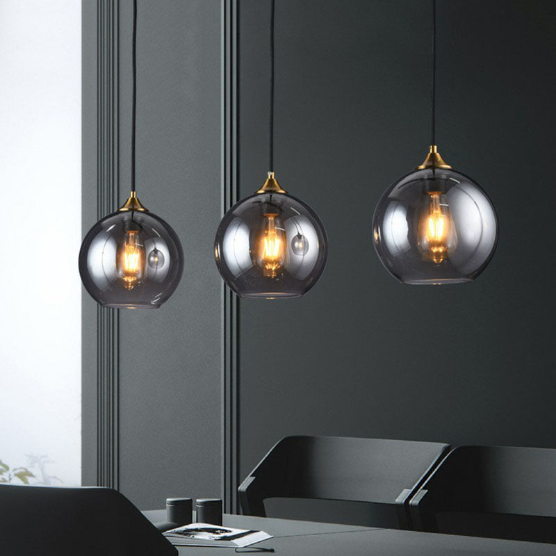 Antiqued Brass Globe Pendant Lamp With Postmodern Design And Glass Shades Smoke Gray / Linear