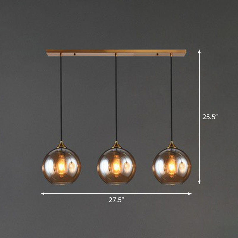 Antiqued Brass Globe Pendant Lamp with 3 Lights and Glass Shade
