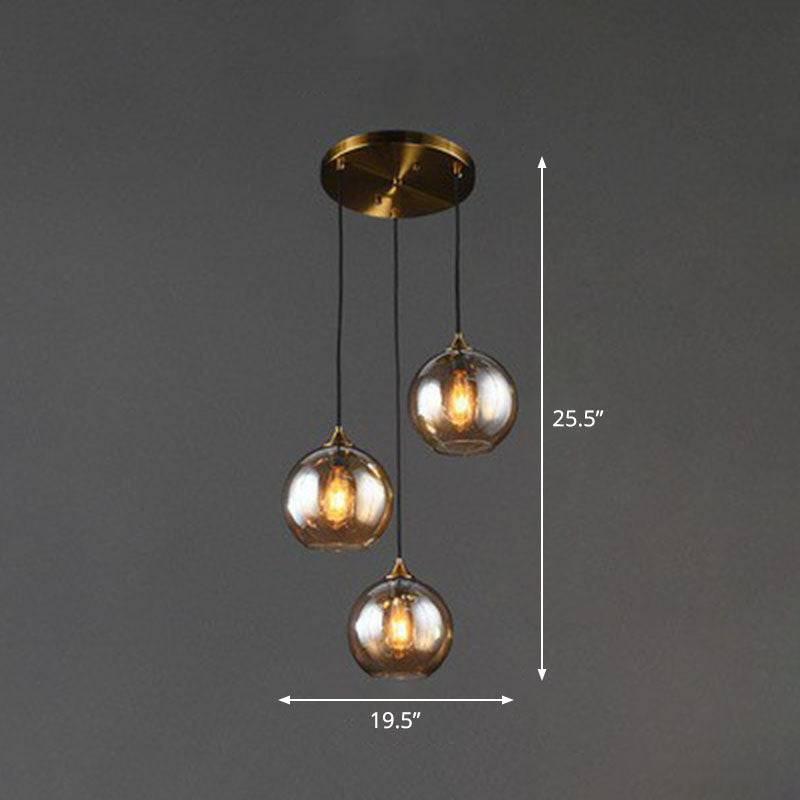 Antiqued Brass Globe Pendant Lamp With Postmodern Design And Glass Shades