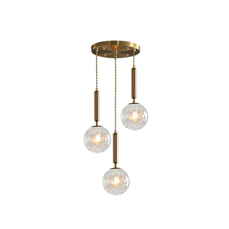 Honeycomb Glass Cluster Ball Pendant Light With 3-Head Gold Finish / Round