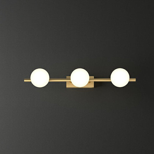 Sleek Gold Linear Vanity Wall Light With Milky Ball Glass Sconce For Bathroom 3 /
