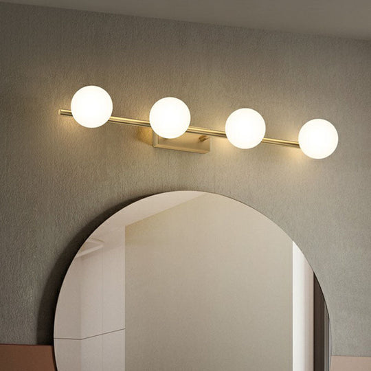 Sleek Gold Linear Vanity Wall Light With Milky Ball Glass Sconce For Bathroom