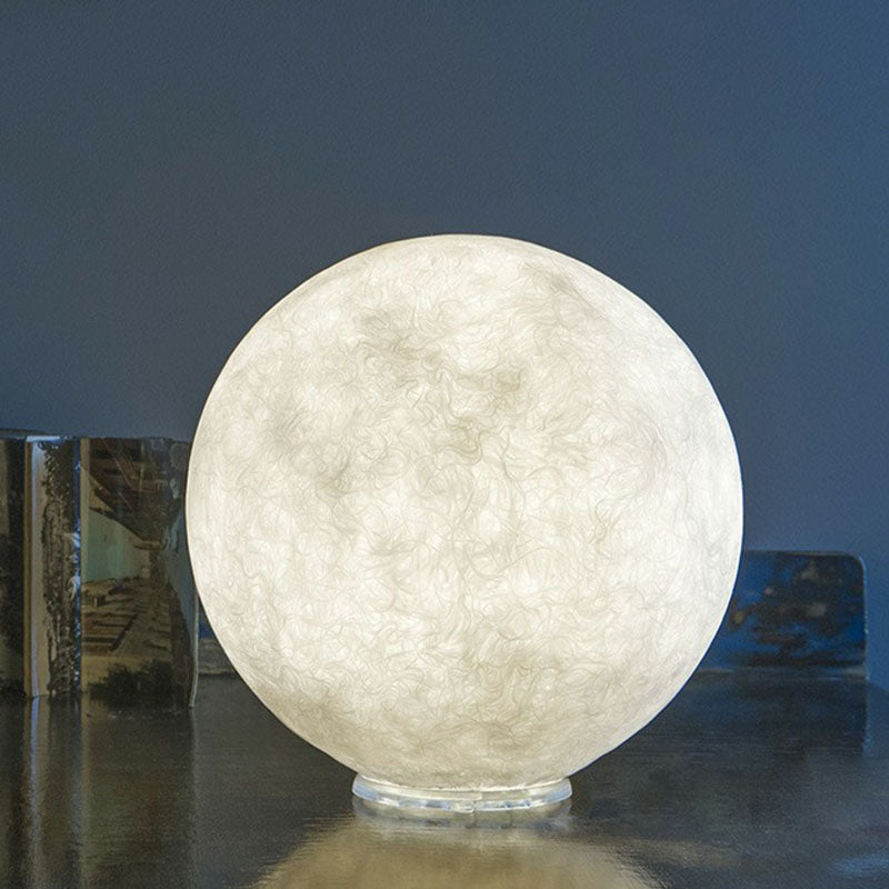 Simplicity Moon Sphere White Nightstand Lamp: Plastic 1-Light Bedroom Table Light
