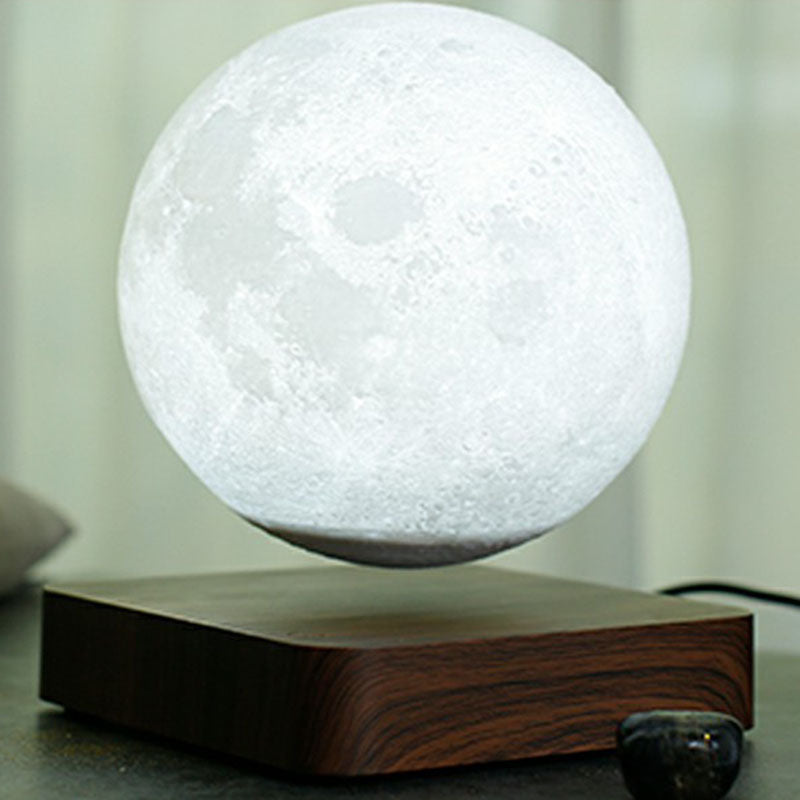 Magnetic Levitation Moon Night Light With Wooden Base - Novelty Led Table Lamp For Kids Brown