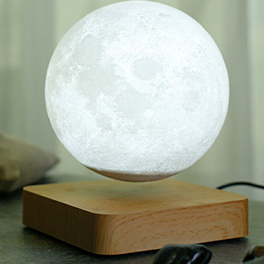 Magnetic Levitation Moon Night Light With Wooden Base - Novelty Led Table Lamp For Kids Wood