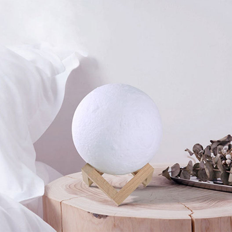 Nordic Moon Humidifier Table Lamp - White With Wood Base