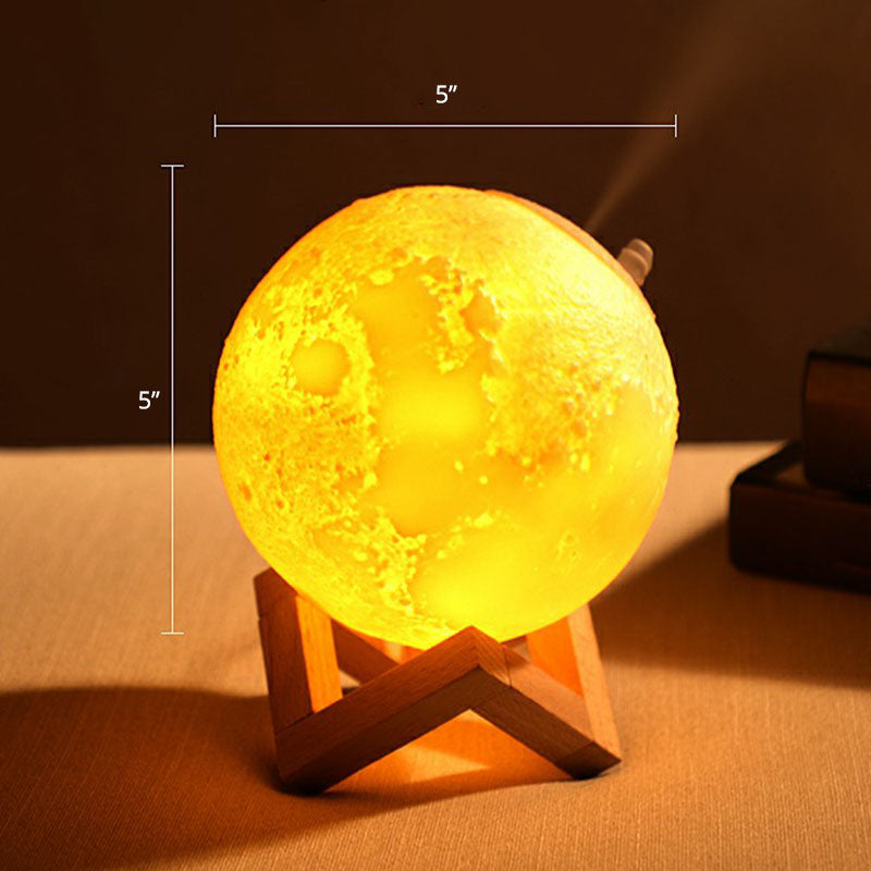 Modern White Moon Led Night Light Humidifier With Wooden Stand - Table
