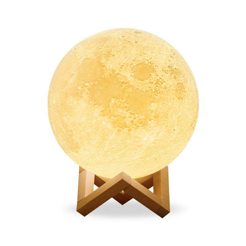 Nordic White Led Nightstand Lamp: Plastic 3D Moon Globe With Wooden Bracket
