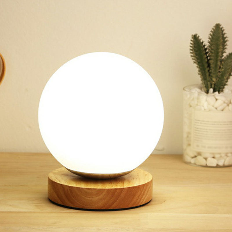 Mini Glass Planet Night Light With Wooden Base - Post-Modern Table Lamp White