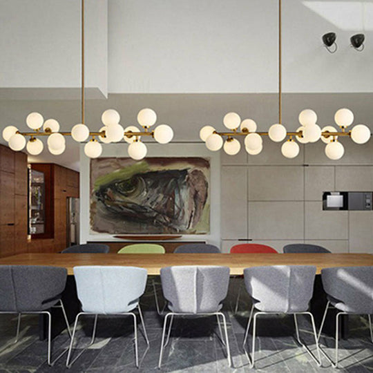 White Glass 16-Light Gold Pendant Chandelier - Elegant Dining Room Lighting