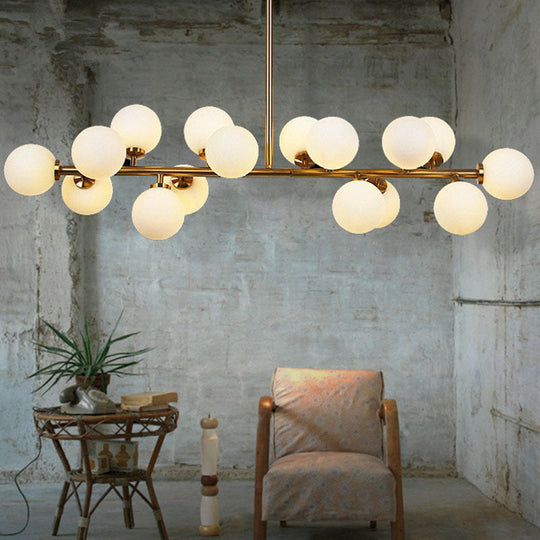 White Glass 16-Light Gold Pendant Chandelier - Elegant Dining Room Lighting