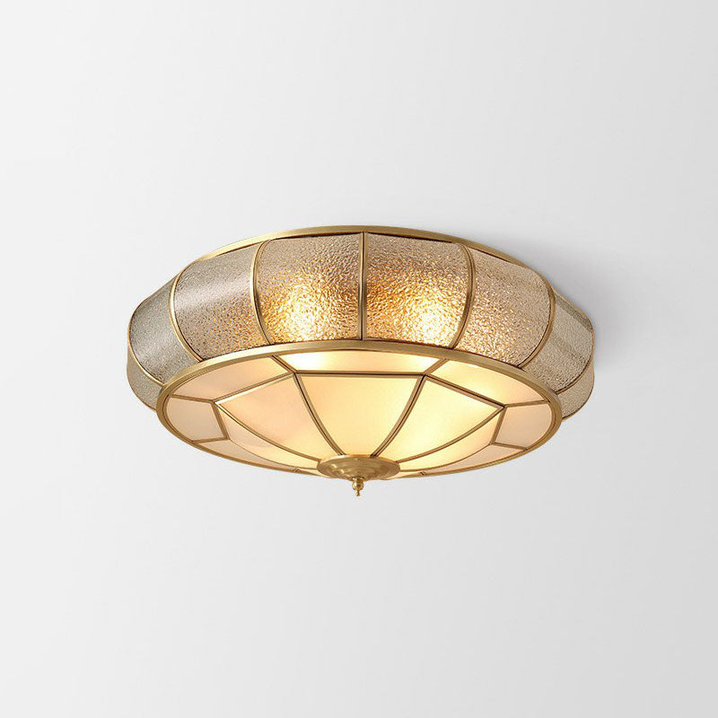 Vintage Brass Round Flush Mount Ceiling Light Fixture For Bedroom With Water Glass Accent 3 /