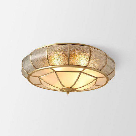 Vintage Brass Round Flush Mount Ceiling Light Fixture For Bedroom With Water Glass Accent 4 /