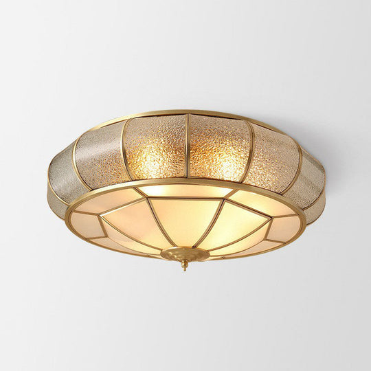 Vintage Brass Round Flush Mount Ceiling Light Fixture For Bedroom With Water Glass Accent 6 /