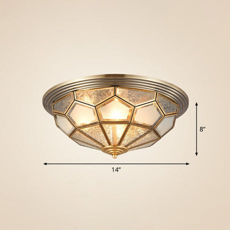 Colonial Style Dome Aisle Ceiling Light - Brass Flush Mount Lamp With Frosted Glass 3 /