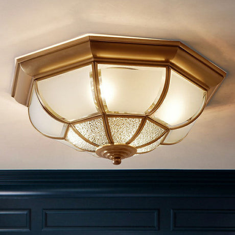 Traditional Octagon Ceiling Lamp With Bronze Finish & Frosted Glass For Kitchen