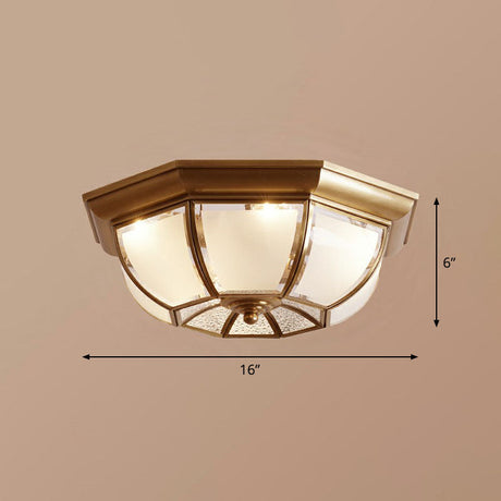 Traditional Octagon Ceiling Lamp With Bronze Finish & Frosted Glass For Kitchen / 16