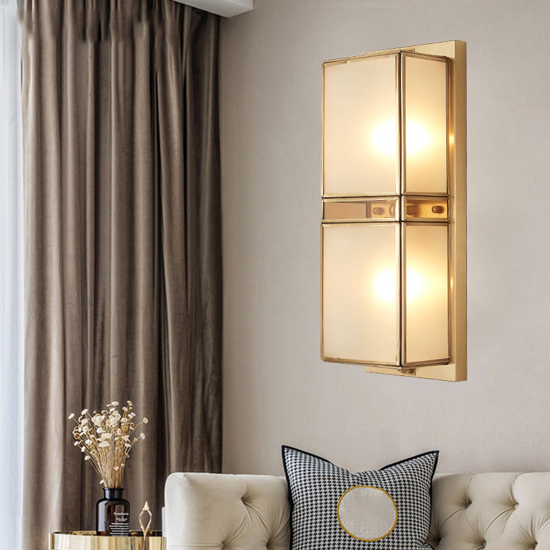 Modern Brass Wall Sconce With Frosted Glass - Sleek Corridor Lighting