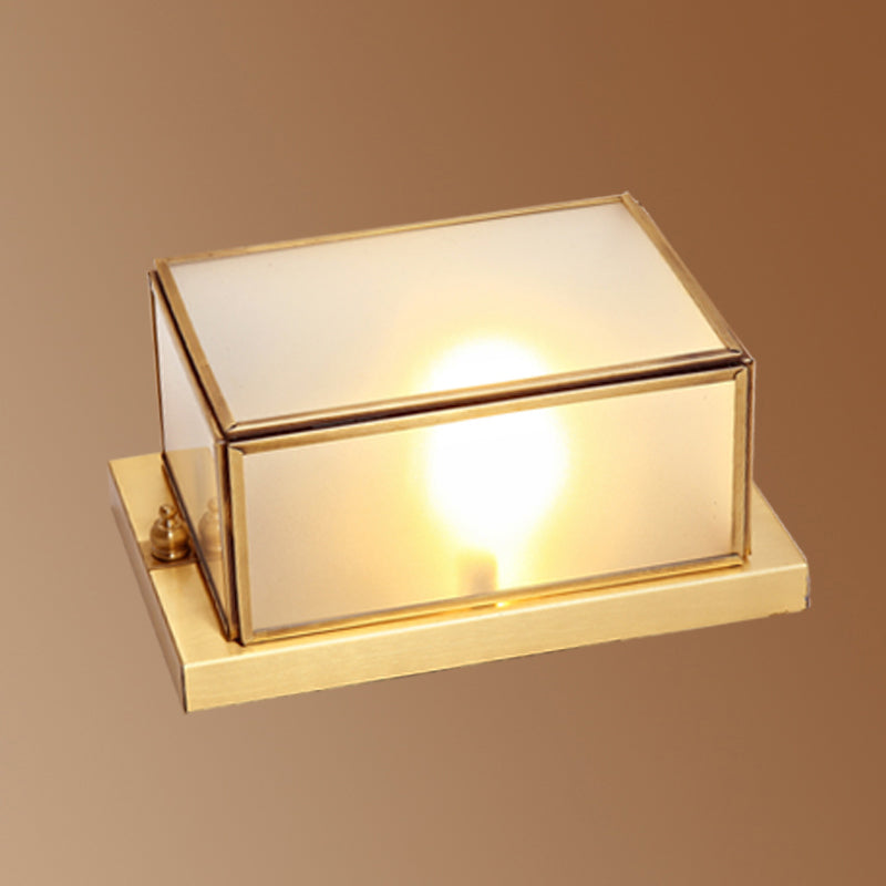 Modern Brass Wall Sconce With Frosted Glass - Sleek Corridor Lighting 1 /