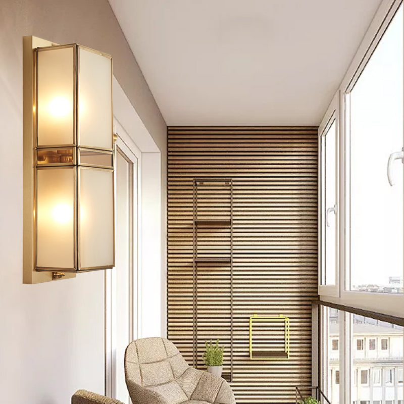 Modern Brass Wall Sconce With Frosted Glass - Sleek Corridor Lighting