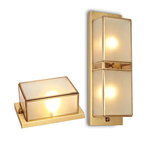 Modern Brass Wall Sconce With Frosted Glass - Sleek Corridor Lighting