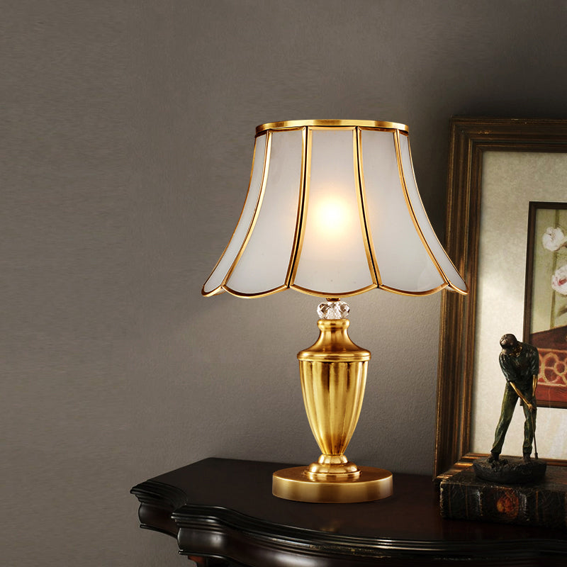 1-Light Beveled Glass Flower Table Lamp In Brass For Minimalistic Bedside Styling