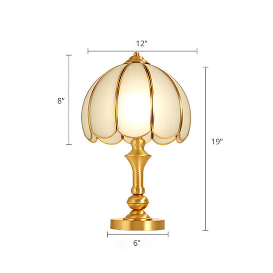 Brass Scalloped Nightstand Lamp - Elegant Beveled Glass Design Bedroom Table Lighting