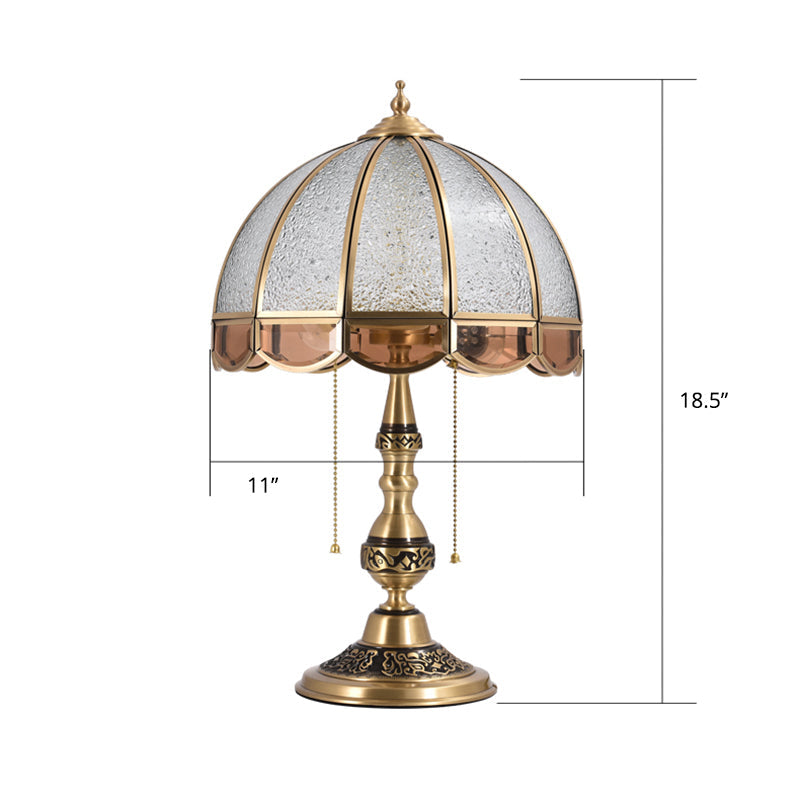 Traditional Brass Dome Table Light With Ripple Glass - 2 Bulbs For Living Room Nightstand
