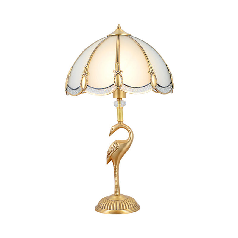 Minimalist Peacock Feather Beveled Glass Table Lamp In Brass 1-Light Living Room Nightstand Lighting