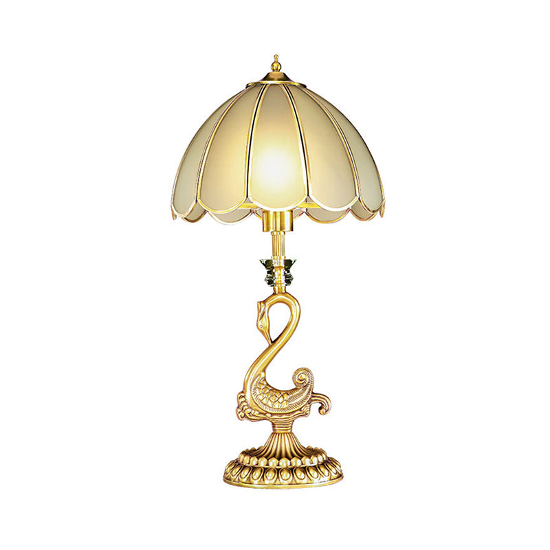 Classic Style Beveled Glass Scalloped Table Lamp With Brass Base For Bedside Nightstand