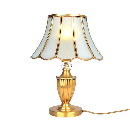 Vintage Brass Bell Shade Nightstand Lamp With Beveled Glass - Elegant Table Lighting For Living Room