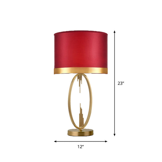 Traditional Round Fabric Table Light In Brass - Single Living Room Nightstand Lighting Red / 12