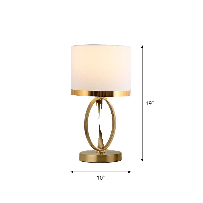 Traditional Round Fabric Table Light In Brass - Single Living Room Nightstand Lighting White / 10