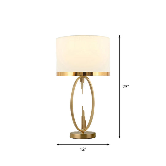 Traditional Round Fabric Table Light In Brass - Single Living Room Nightstand Lighting White / 12