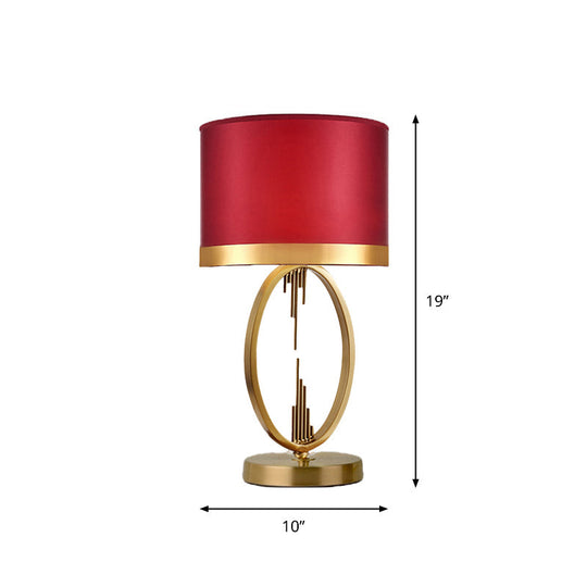 Traditional Round Fabric Table Light In Brass - Single Living Room Nightstand Lighting Red / 10