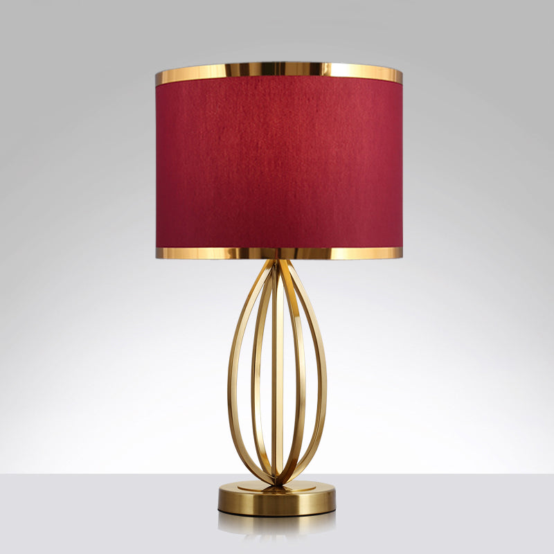 Classic Round Table Lamp With Fabric Shade - Perfect For Study Room Burgundy