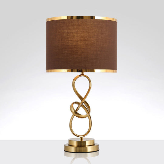 Vintage Twist Metallic Nightstand Lamp - Single-Bulb Table Light With Fabric Shade Coffee