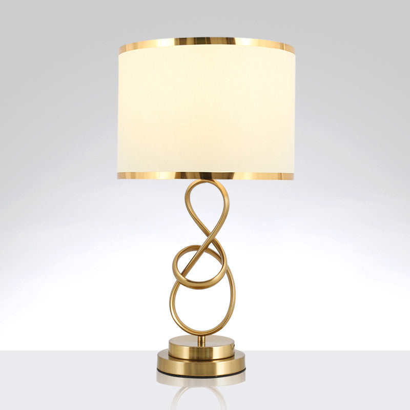 Vintage Twist Metallic Nightstand Lamp - Single-Bulb Table Light With Fabric Shade Beige