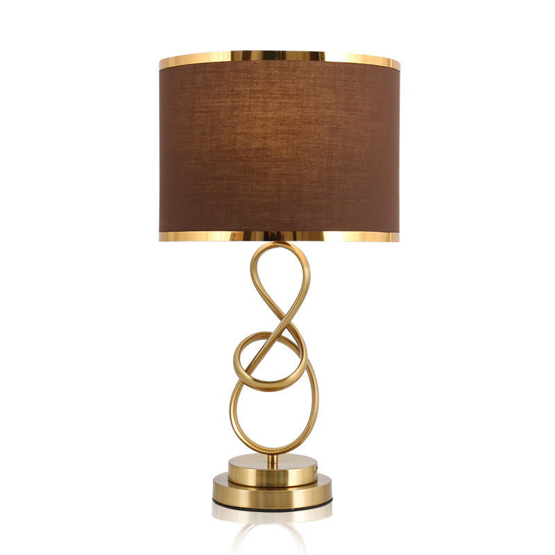 Vintage Twist Metallic Nightstand Lamp - Single-Bulb Table Light With Fabric Shade