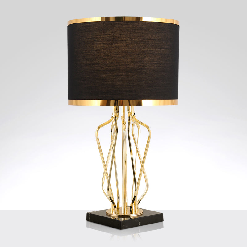 Simplicity Drum Nightstand Lamp: Fabric Table Lighting With Marble Base