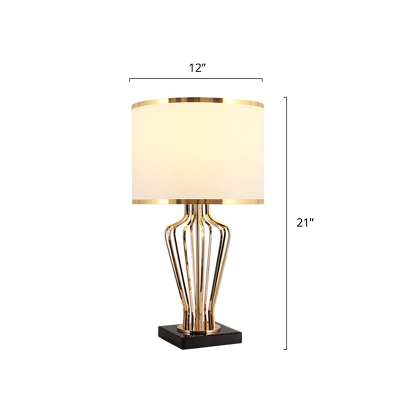 Traditional Single Brass Table Light With Drum Shade For Living Room Nightstand / 12